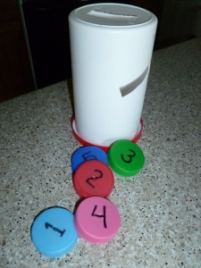 Slot sorter made from icing container and milk lids